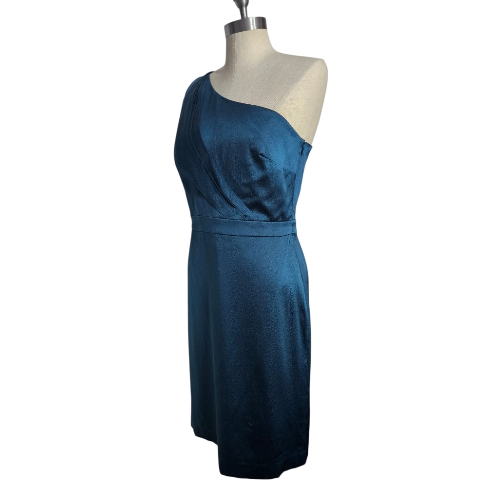 NWT ANN TAYLOR Teal One Shoulder Satin Cocktail Dress | SZ 10